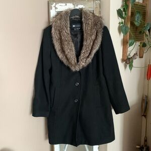 N Black Label Faux Fur Collar Dress Coat